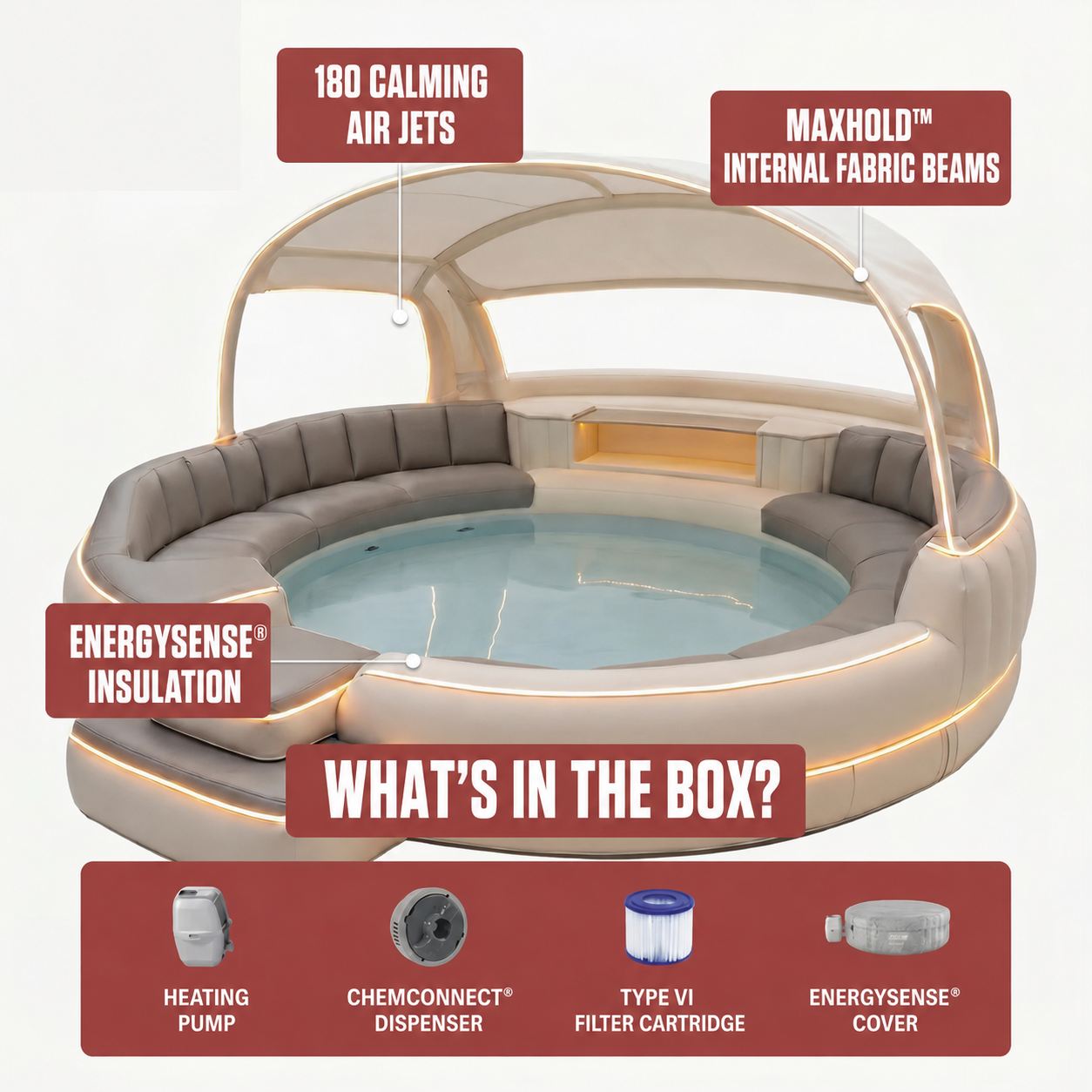 Luxury Inflatable Hot Tub with Canopy and Ambient Lighting