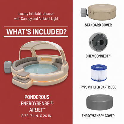 Luxury Inflatable Hot Tub with Canopy and Ambient Lighting