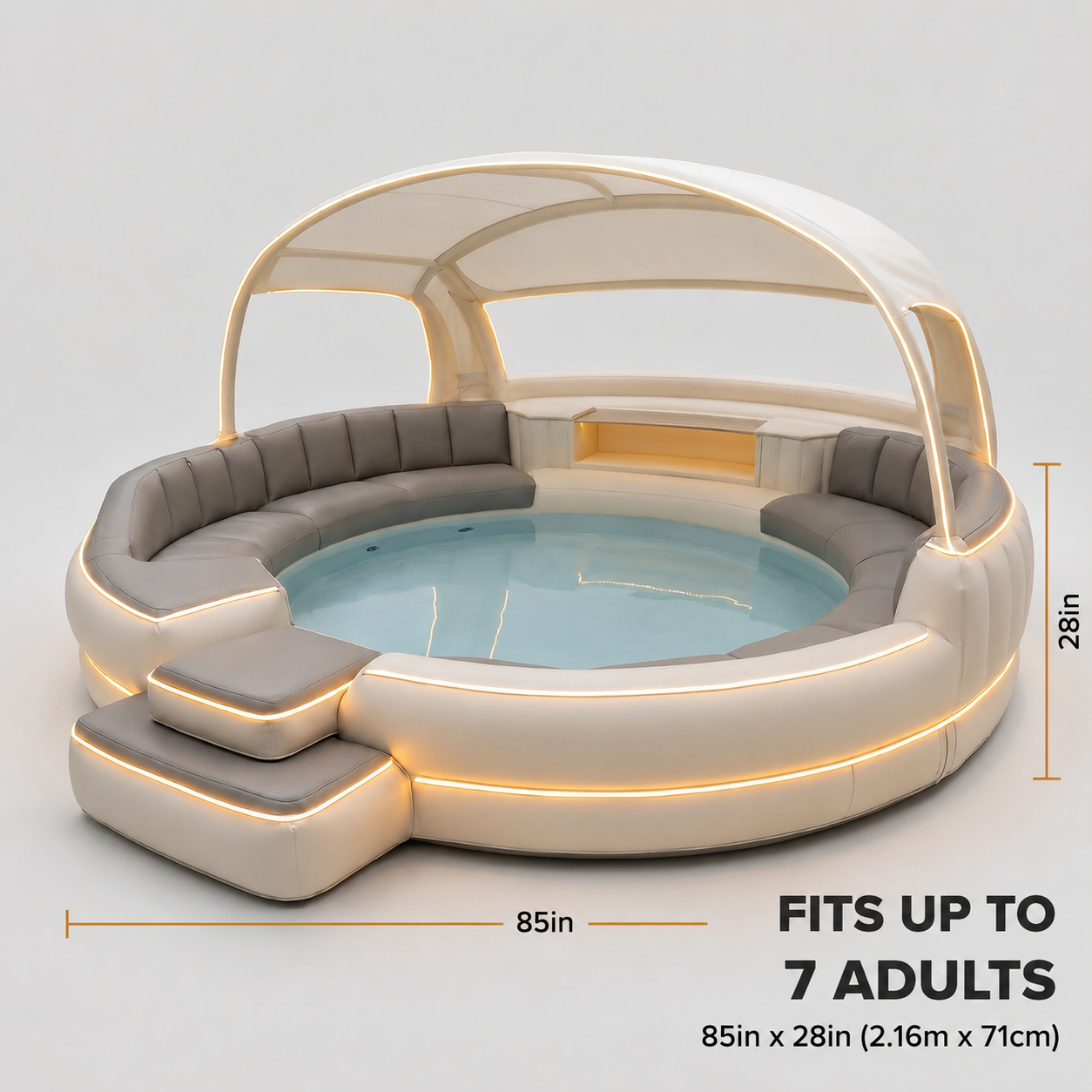 Luxury Inflatable Hot Tub with Canopy and Ambient Lighting