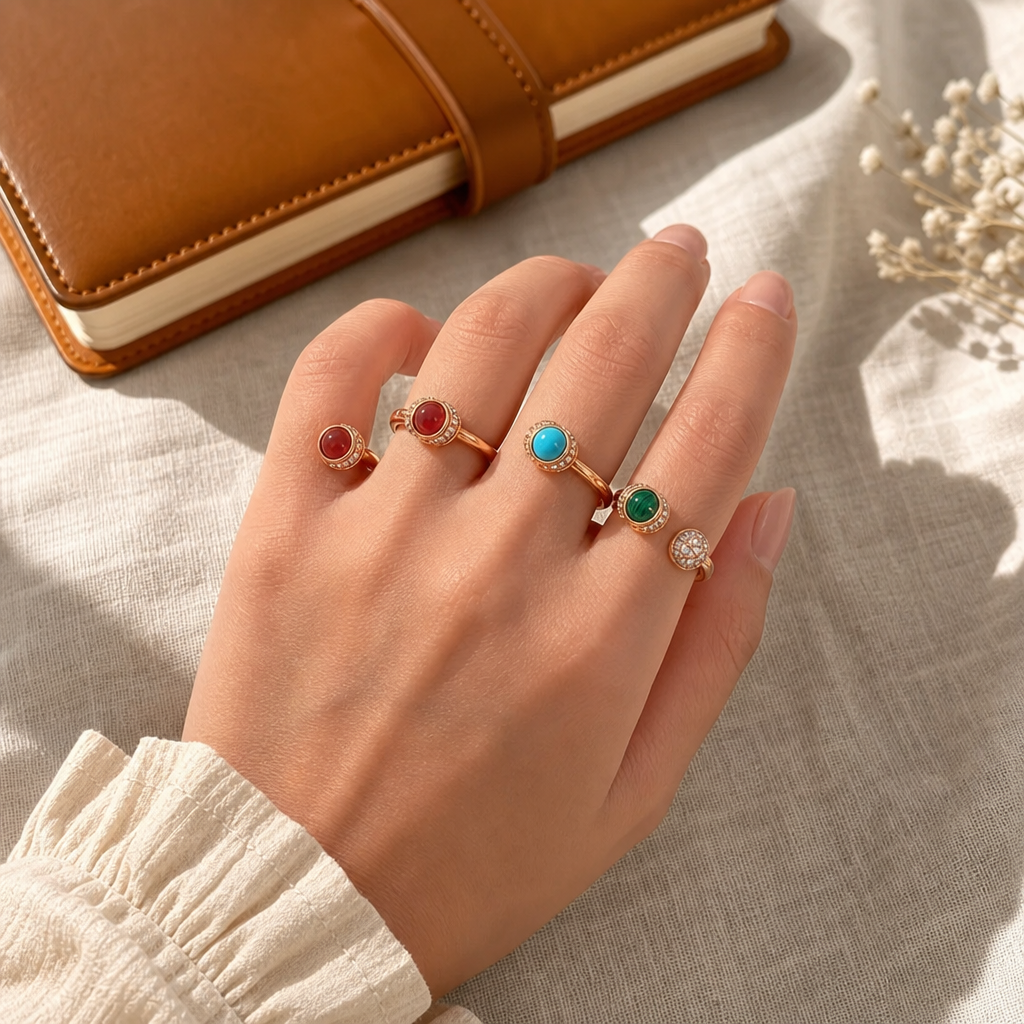 Rotatable Rose Gold Agate Ring
