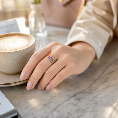 Rainbow Gold Cubic Zirconia Ring