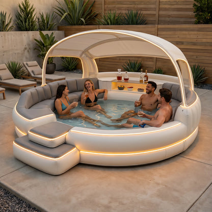 Luxury Inflatable Hot Tub with Canopy and Ambient Lighting